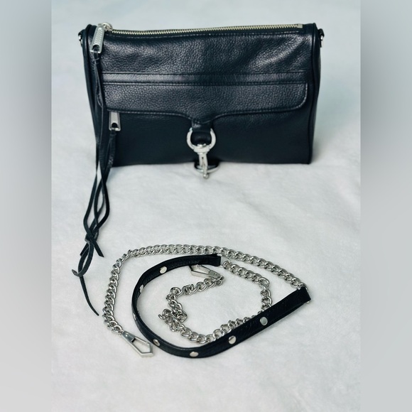 Rebecca Minkoff Black Leather Crossbody Bag Medium Size With Silver Hardware - Picture 10 of 14